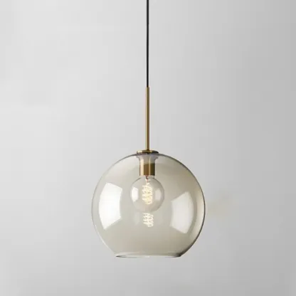 Simplistic Glass and Metal Cognac Globe Hanging Pendant Light  Image - 10