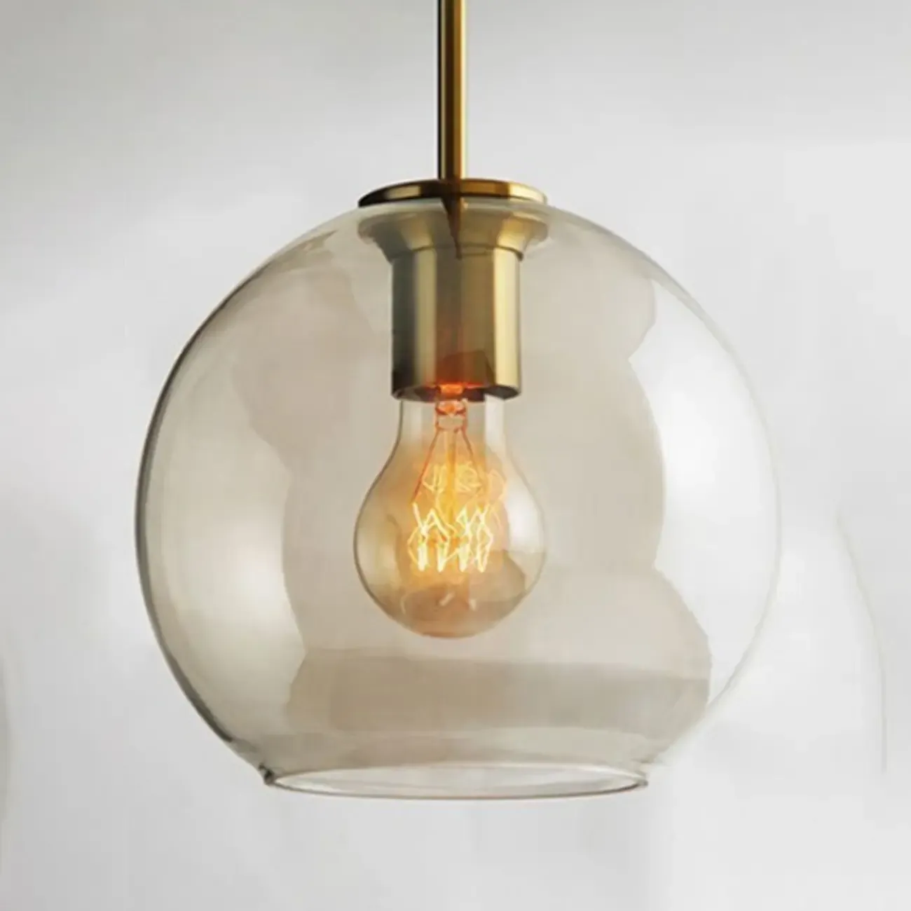 Simplistic Glass and Metal Cognac Globe Hanging Pendant Light  Image - 11