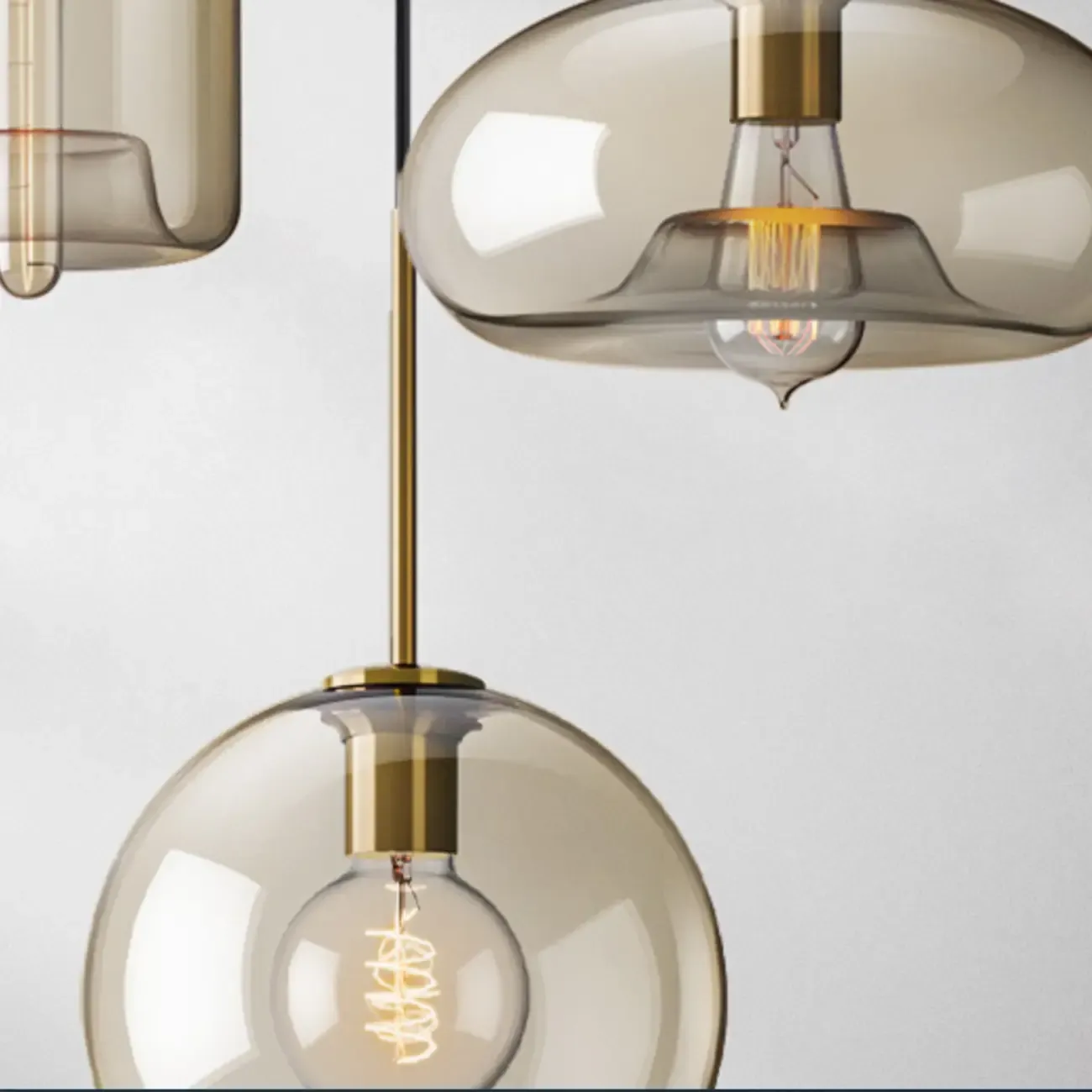 Simplistic Glass and Metal Cognac Globe Hanging Pendant Light  Image - 12