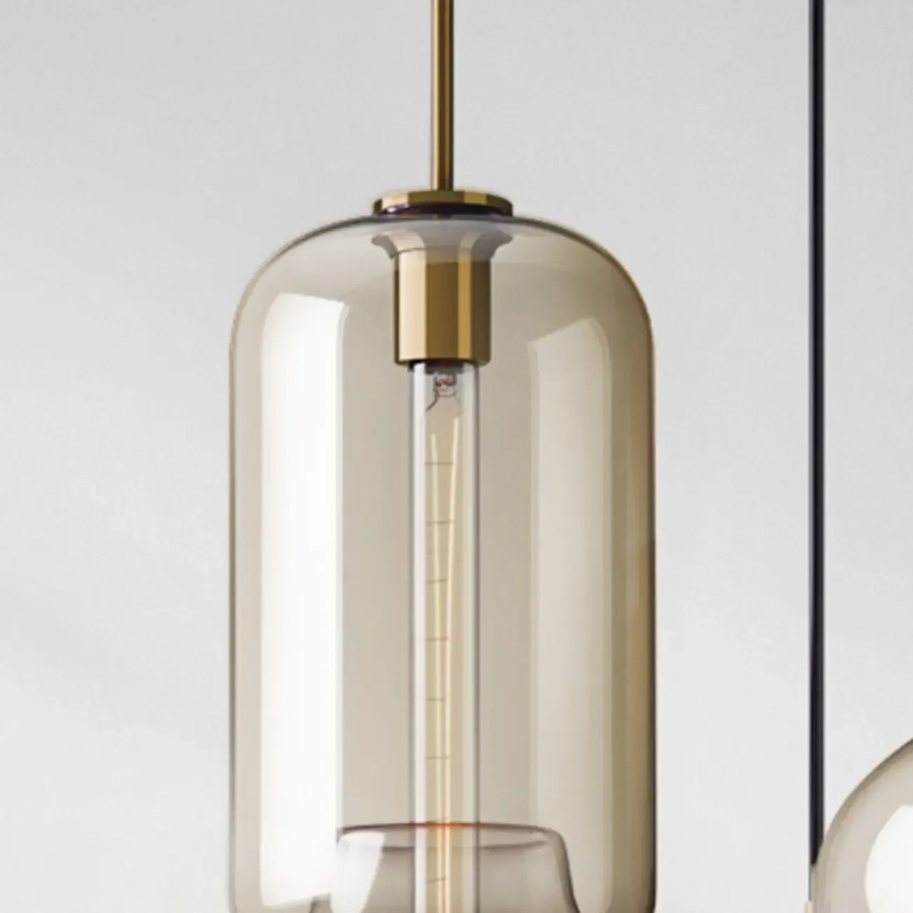 Simplistic Glass and Metal Cognac Globe Hanging Pendant Light  Image - 13