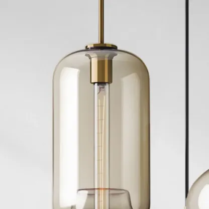 Simplistic Glass and Metal Cognac Globe Hanging Pendant Light  Image - 13
