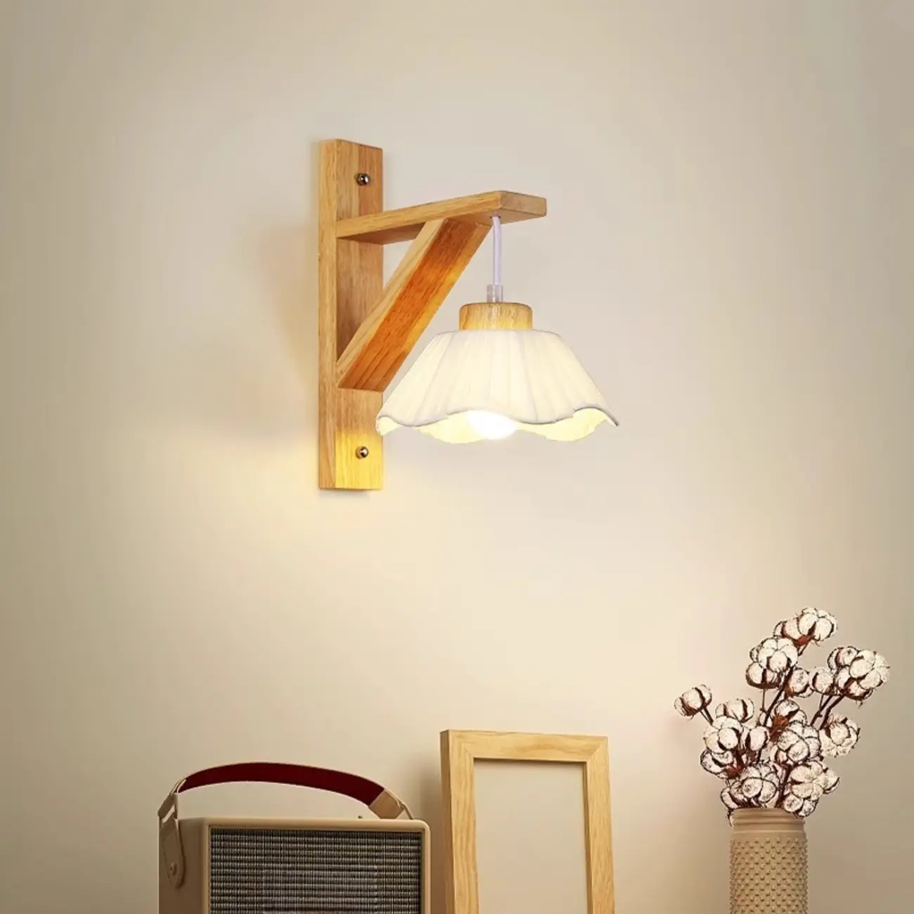 Indoor Mini Wall Sconce with Fabric Shade & Wooden Frame | homeyfad