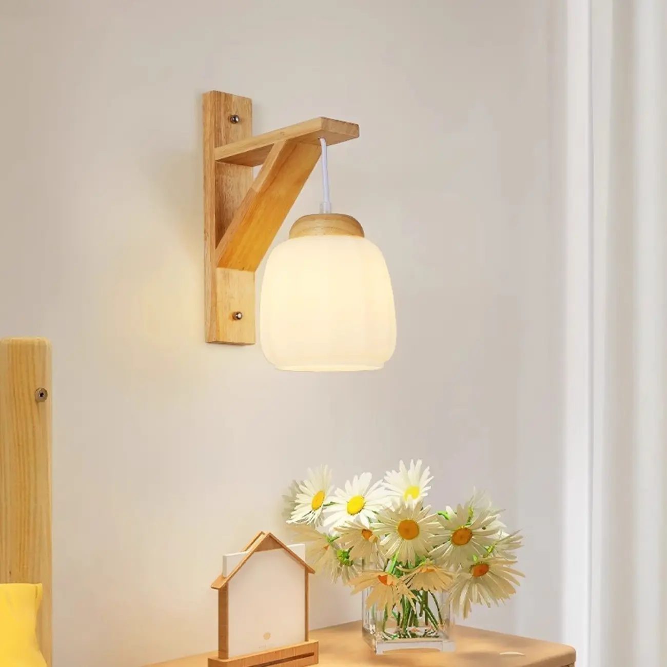 Indoor Mini Wall Sconce with Fabric Shade & Wooden Frame | homeyfad