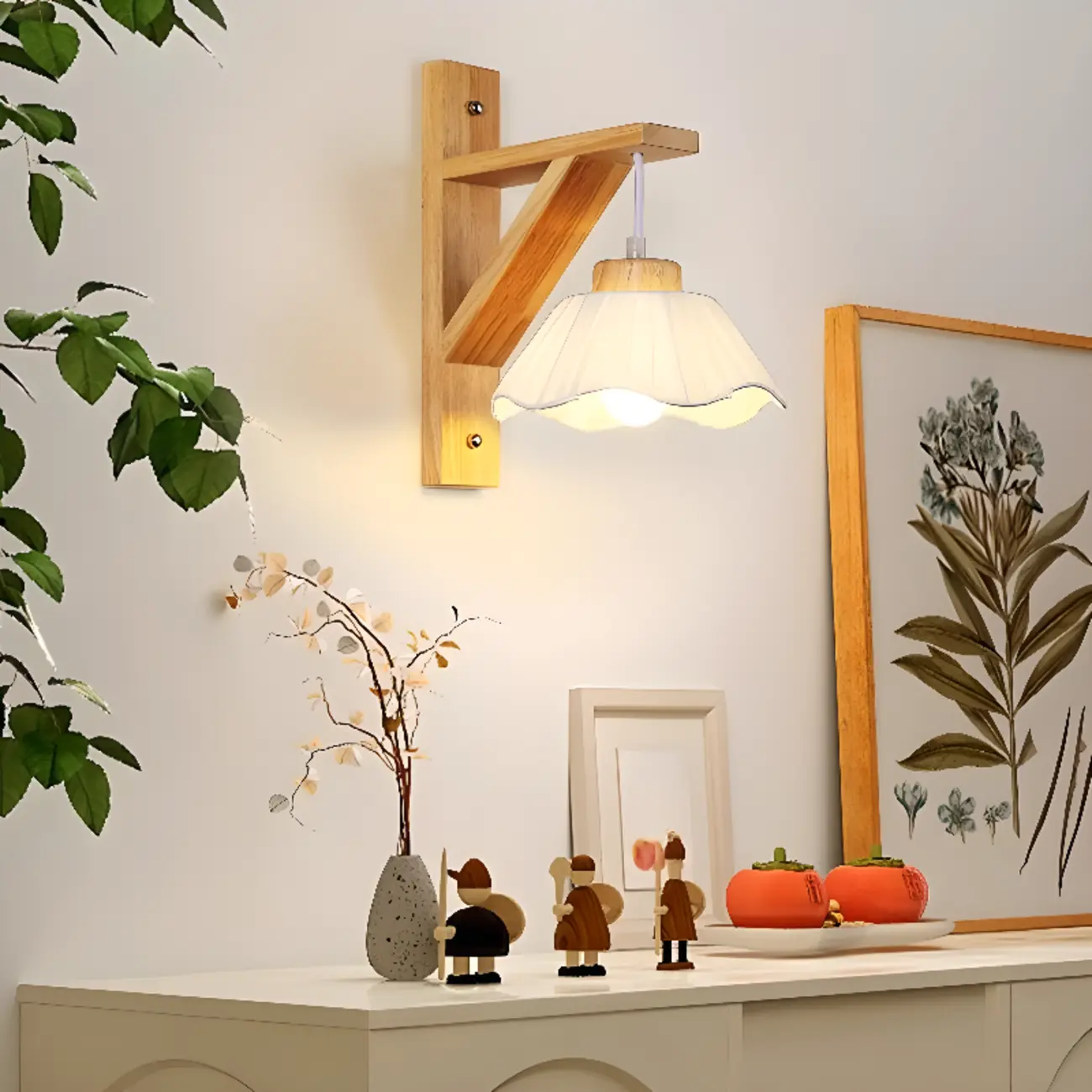 Indoor Mini Wall Sconce with Fabric Shade & Wooden Frame | homeyfad