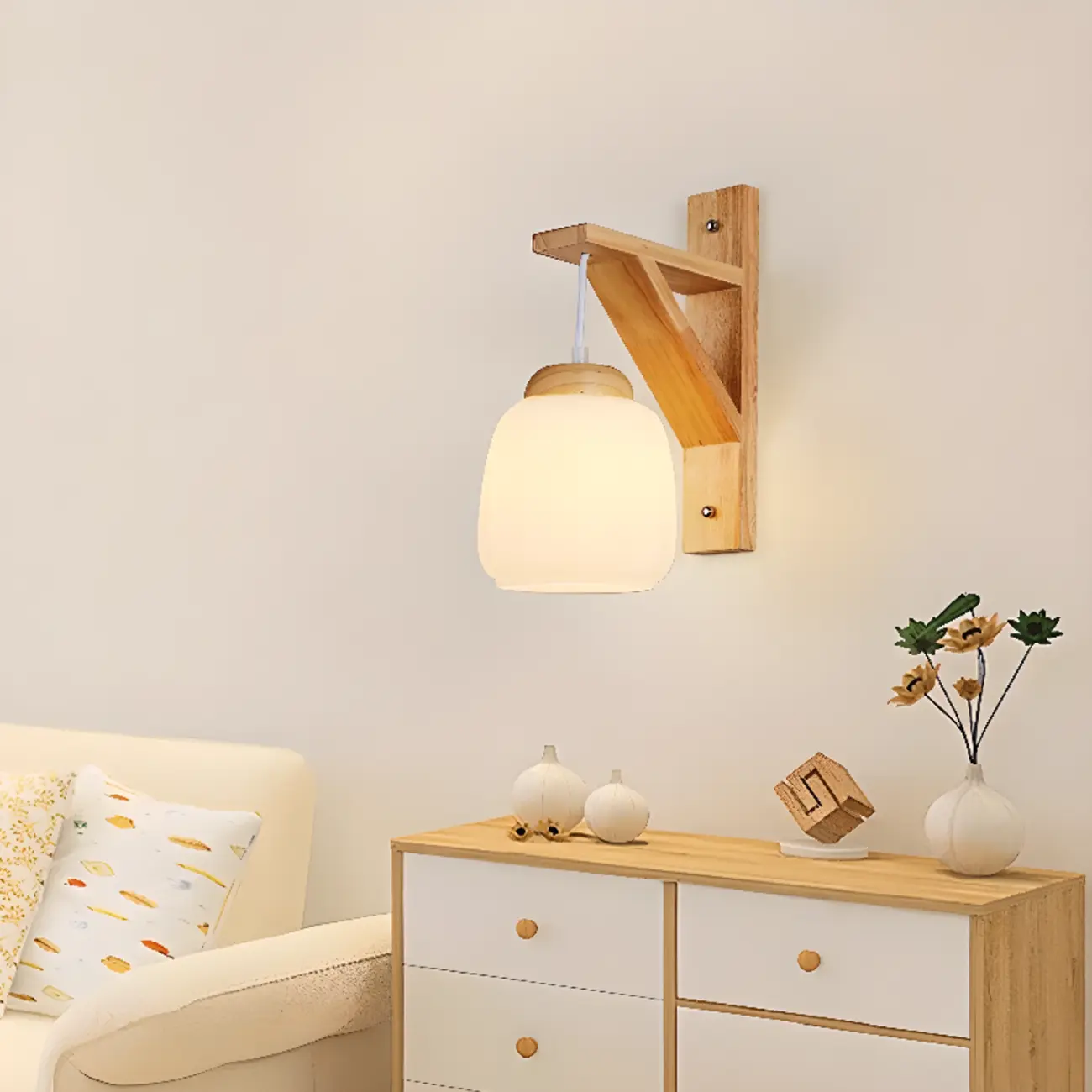 Indoor Mini Wall Sconce with Fabric Shade & Wooden Frame | homeyfad