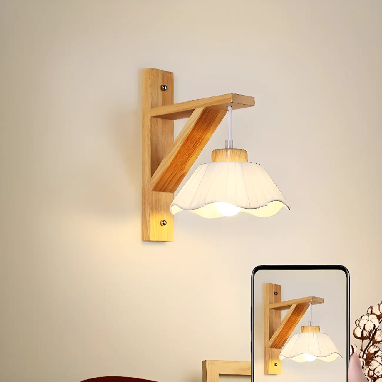 Indoor Mini Wall Sconce with Fabric Shade & Wooden Frame | homeyfad