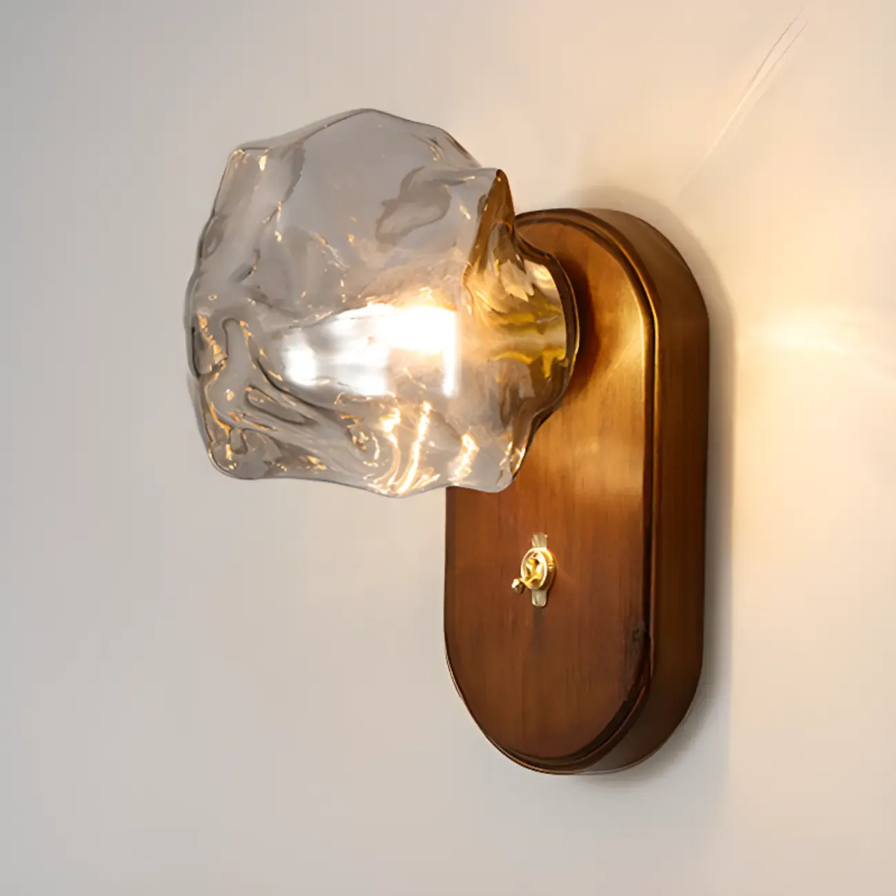Simple Unique Glass Shade Walnut Oval Wall Sconce Image - 2