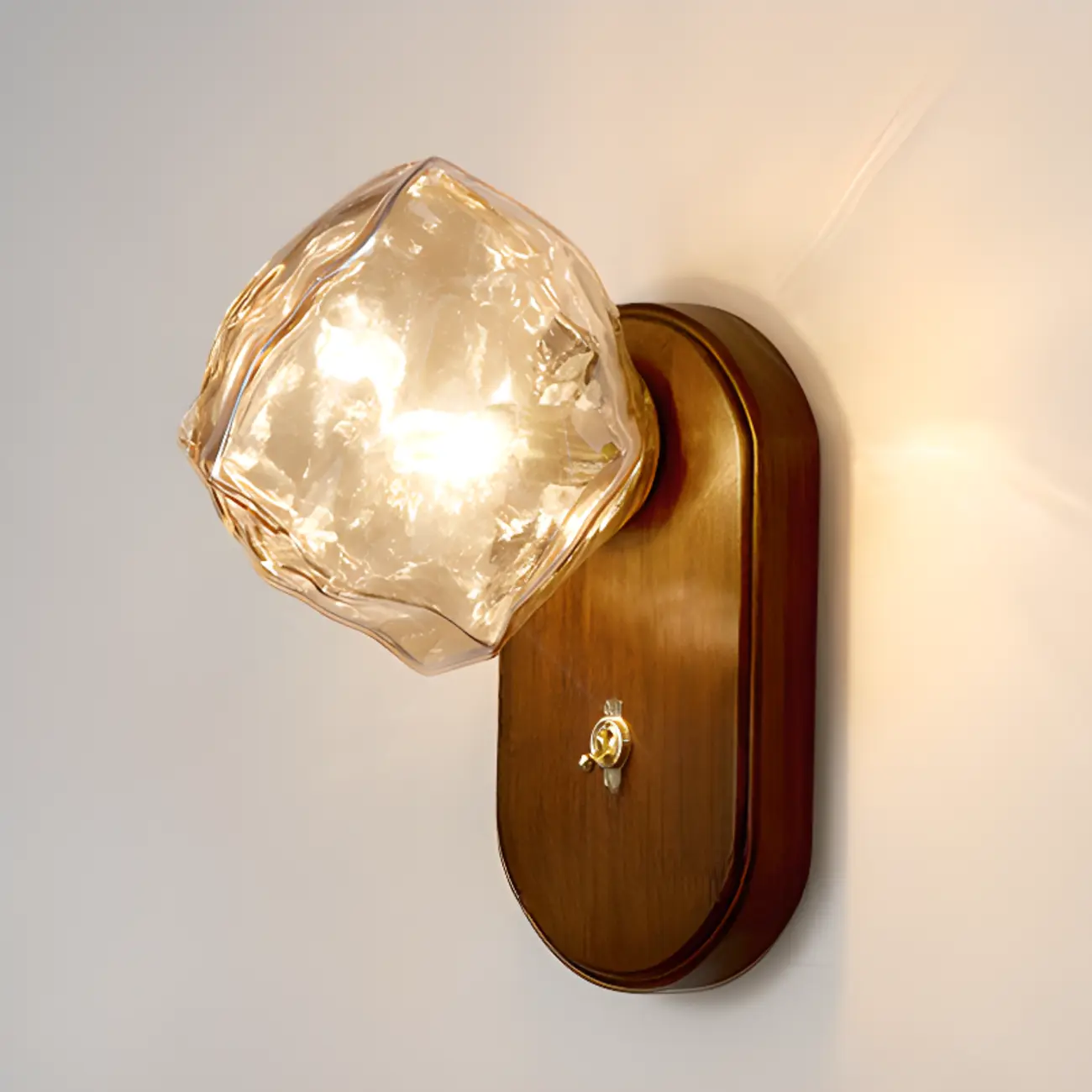 Simple Unique Glass Shade Walnut Oval Wall Sconce Image - 3 | homeyfad