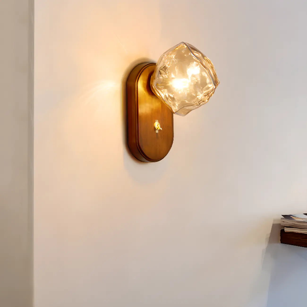Simple Unique Glass Shade Walnut Oval Wall Sconce Image - 5 | homeyfad