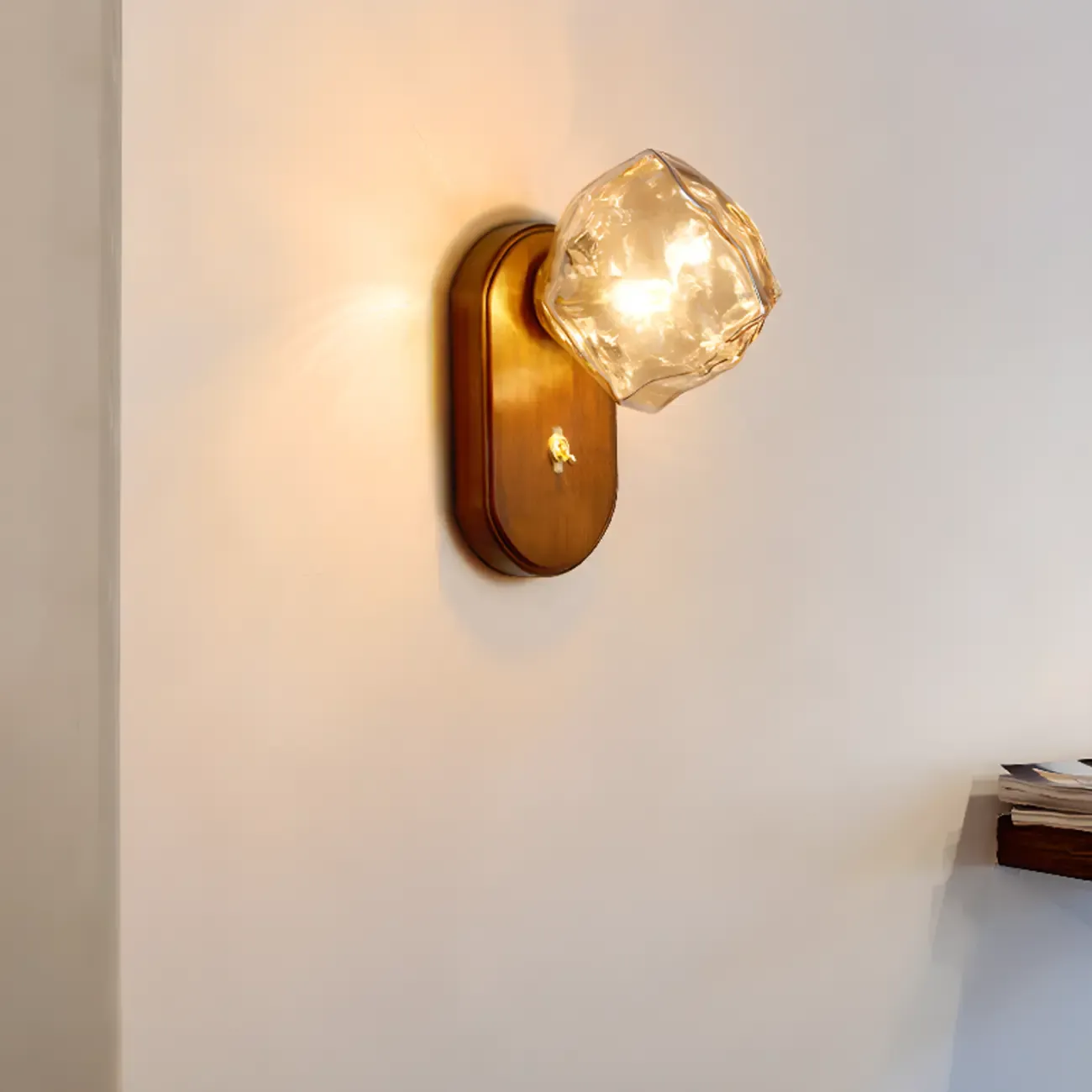Simple Unique Glass Shade Walnut Oval Wall Sconce Image - 5