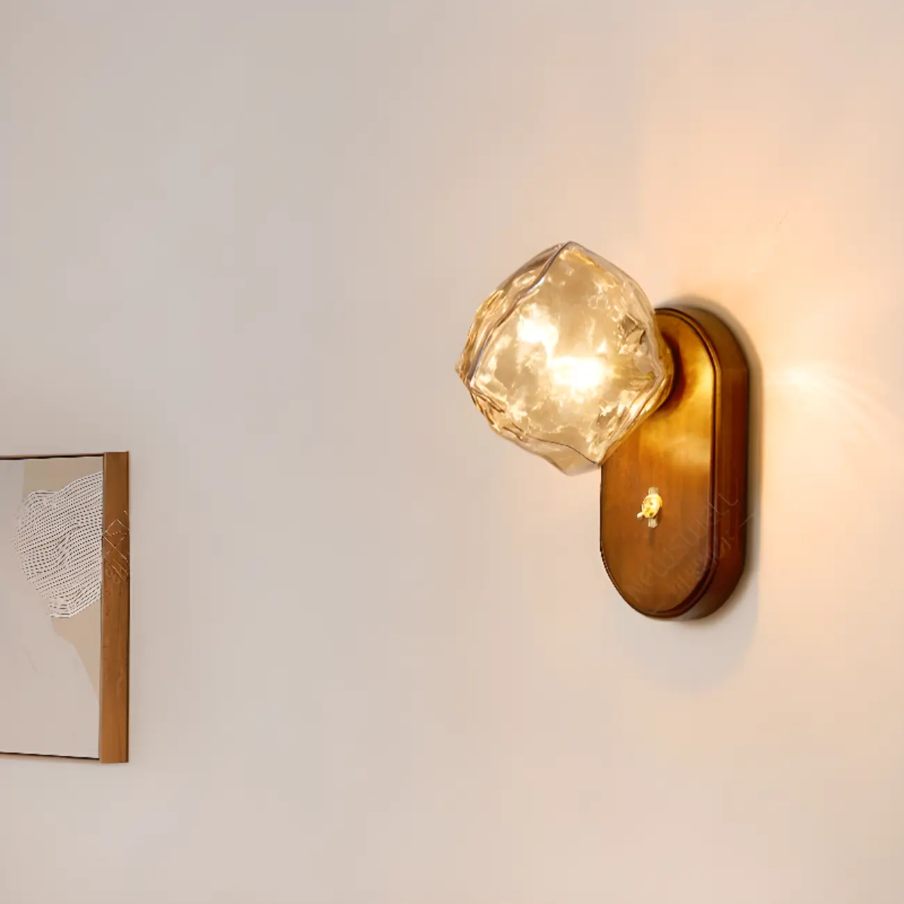 Simple Unique Glass Shade Walnut Oval Wall Sconce Image - 6 | homeyfad