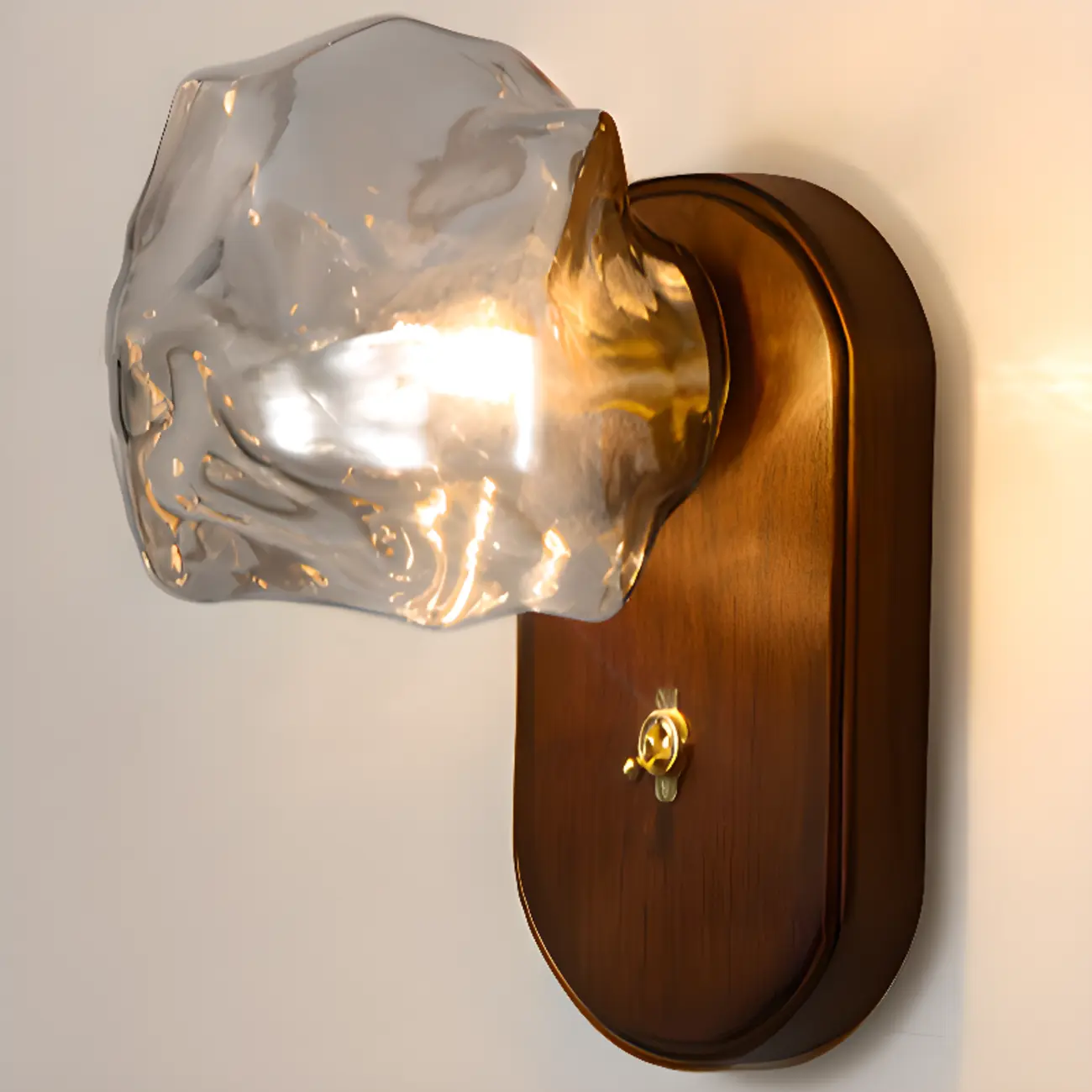 Simple Unique Glass Shade Walnut Oval Wall Sconce Image - 7 | homeyfad