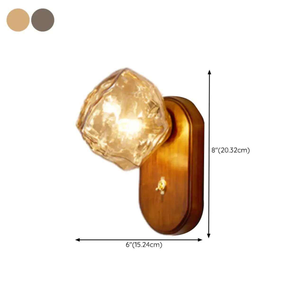 Simple Unique Glass Shade Walnut Oval Wall Sconce #size