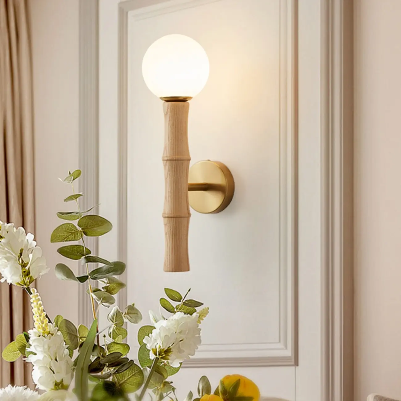 Modern Bamboo Wall Light with Glass Shade for Interior Decor Image - 4 | homeyfad