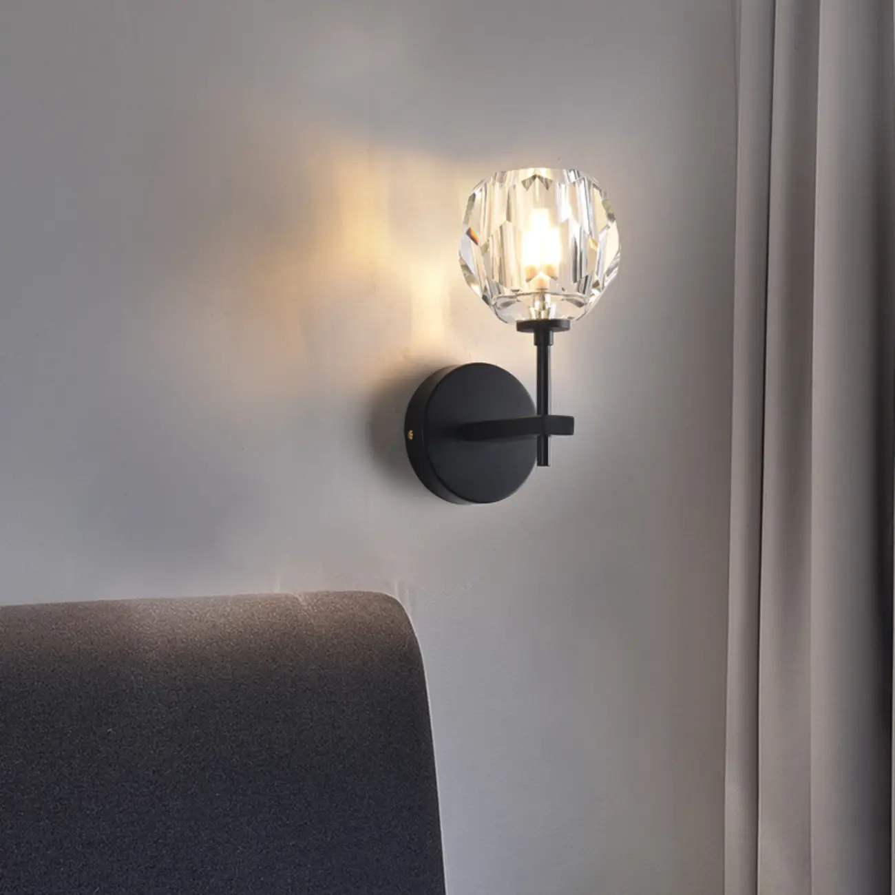 Modern Crystal Globe Wall Light with Black Fixture Image - 1 | homeyfad