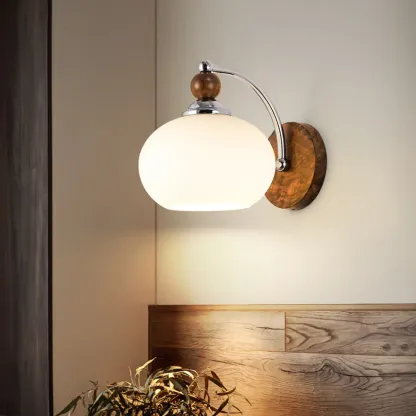  Milk Glass Drum Down Wall Sconce with Lumber and Metal Fixture Image - 2