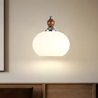  Milk Glass Drum Down Wall Sconce with Lumber and Metal Fixture Image - 3