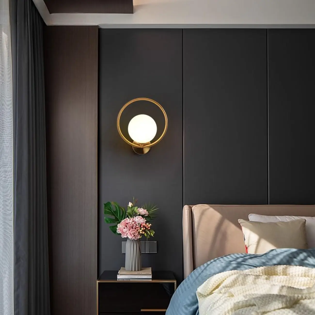 Modern Minimalist Globe Wall Sconce with Circular Ring | homeyfad