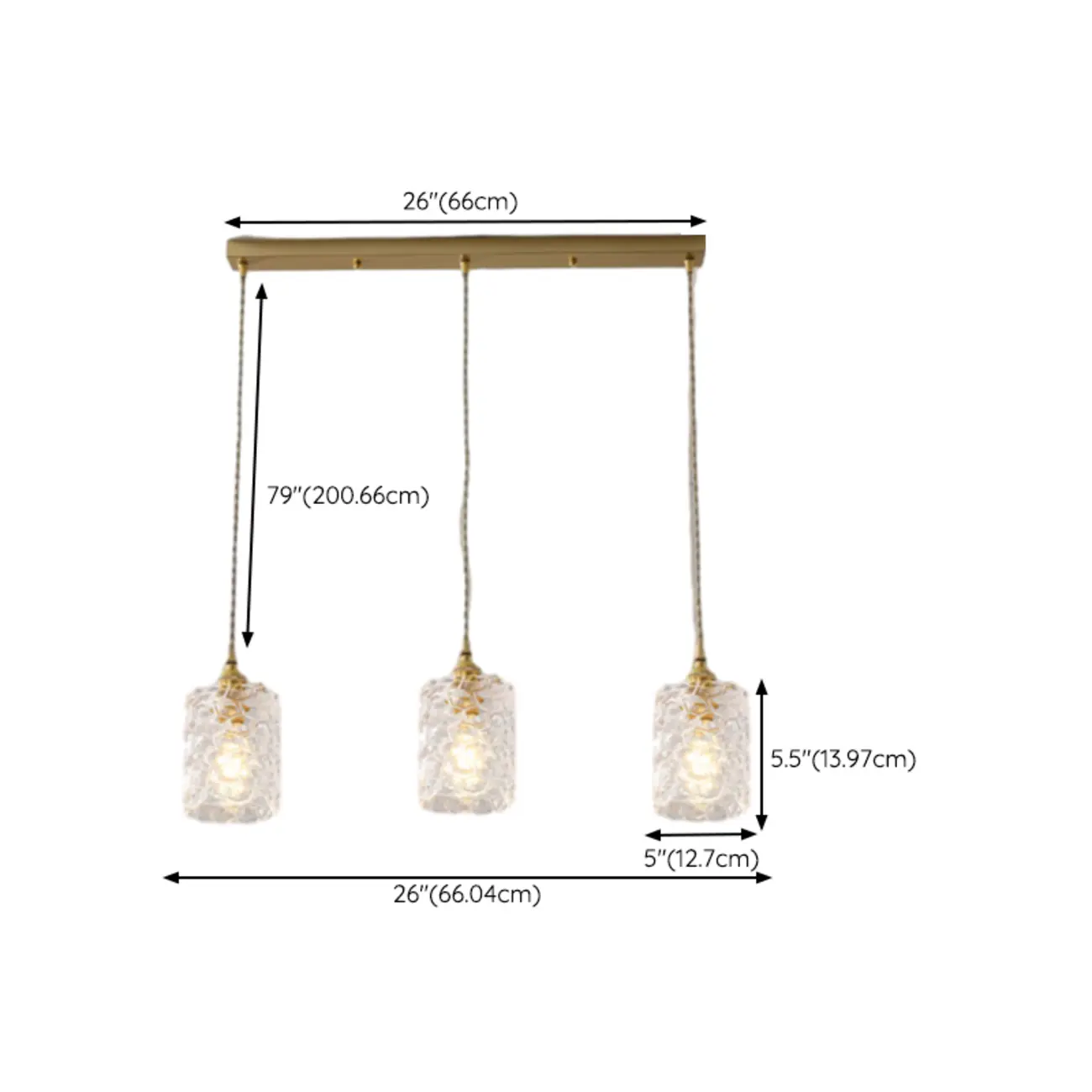 3-Light Modern Glass Gold Pendant Light for Kitchen Island #size