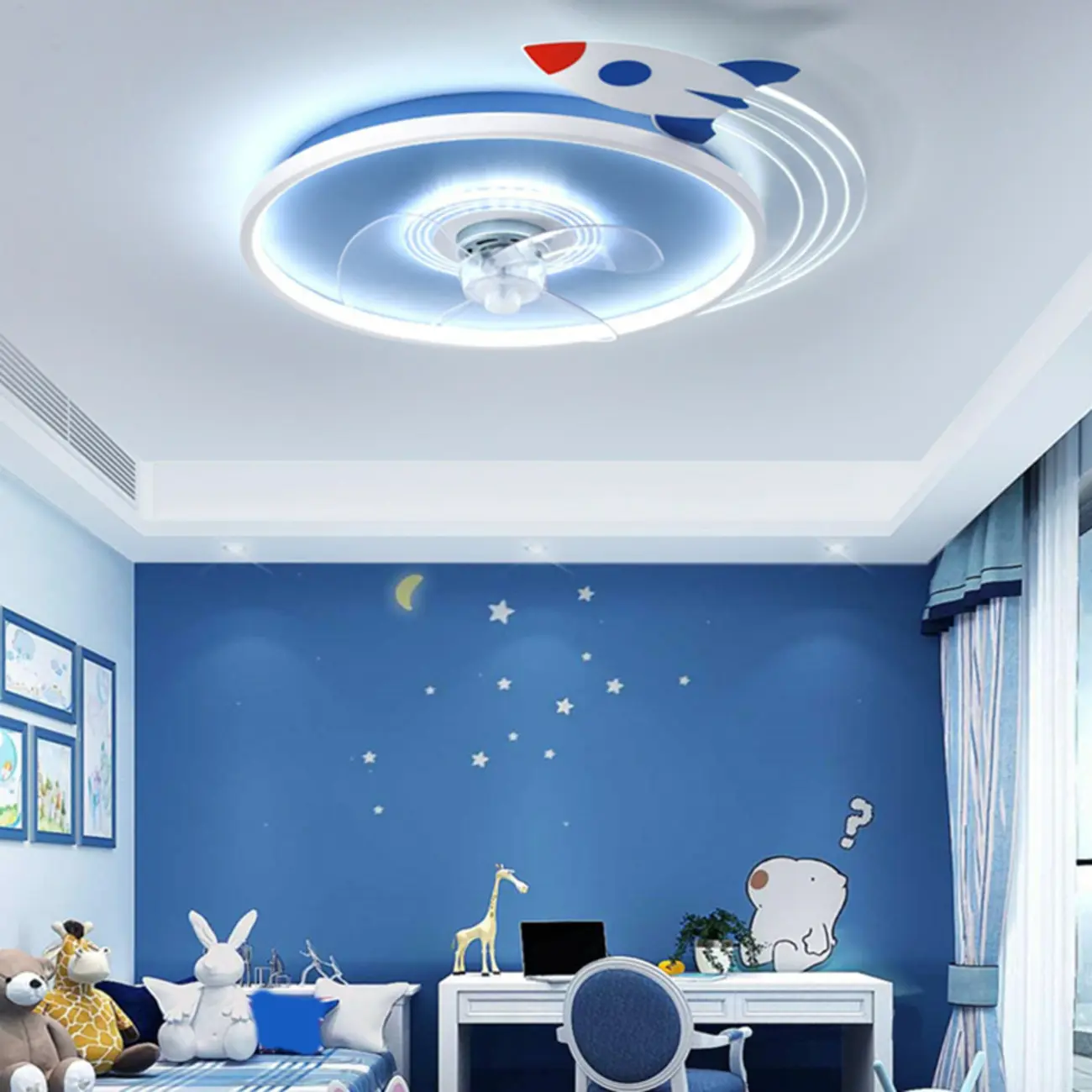 Kids Room Elegant Rocket Ceiling Fan with LED Light Image - 2 | homeyfad