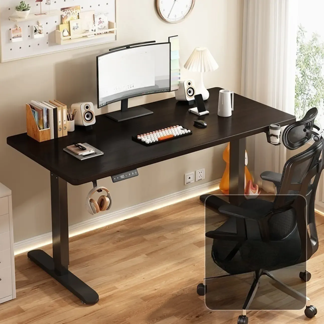 Industrial Walnut Wooden Adjustable Standing Office Desk Image - 4