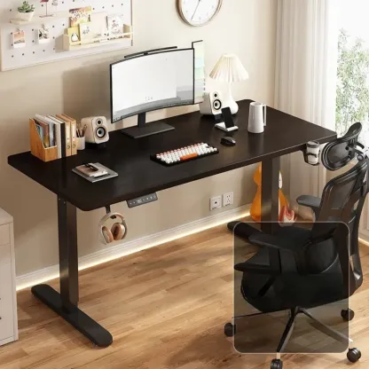 Industrial Walnut Wooden Adjustable Standing Office Desk Image - 4