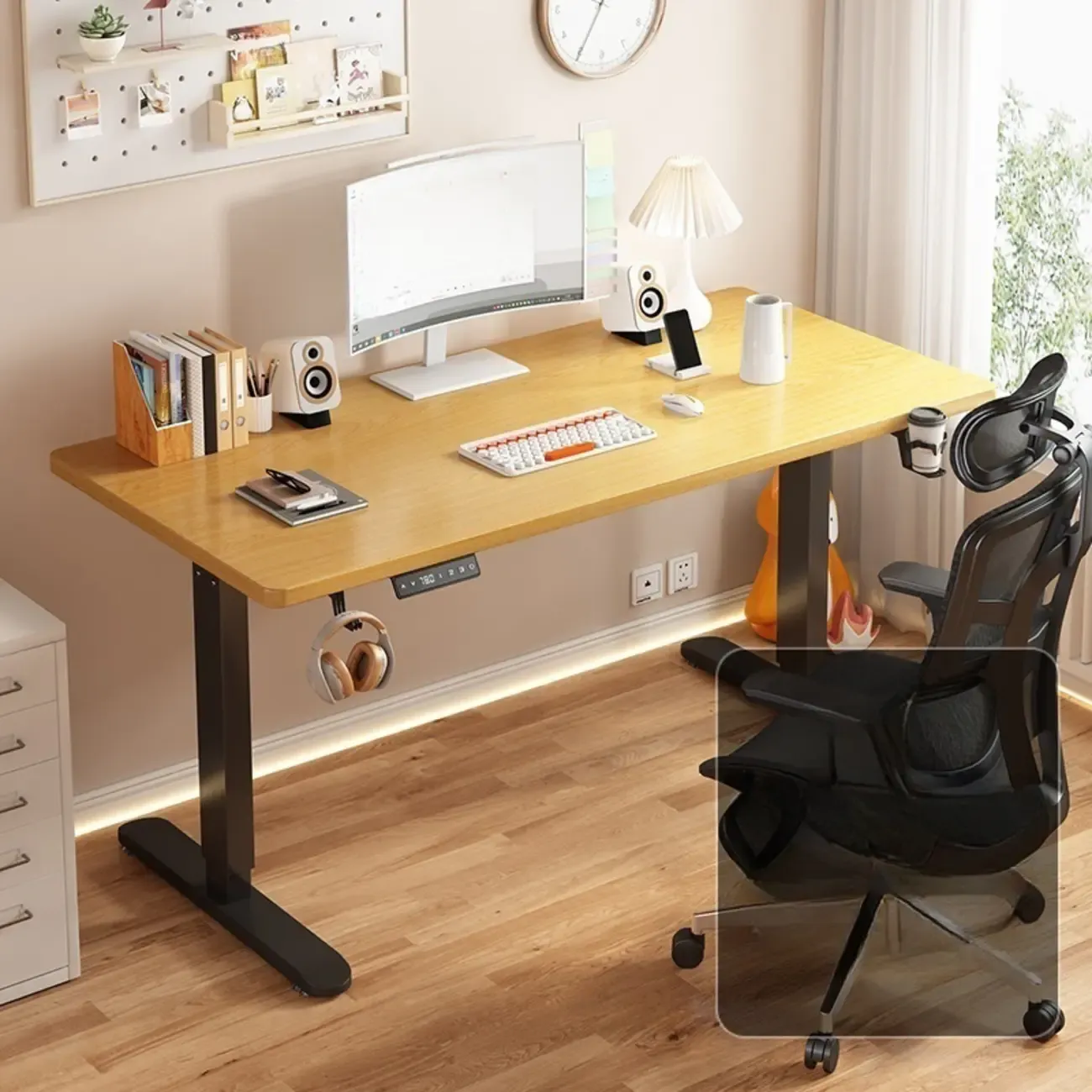 Industrial Walnut Wooden Adjustable Standing Office Desk Image - 6