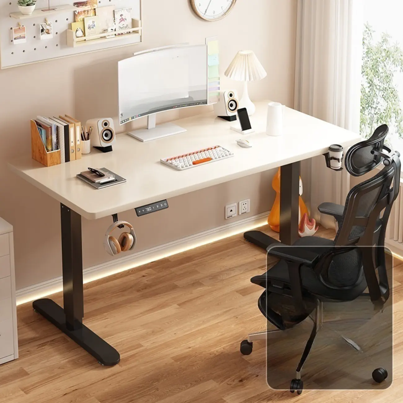 Industrial Walnut Wooden Adjustable Standing Office Desk Image - 7 | homeyfad
