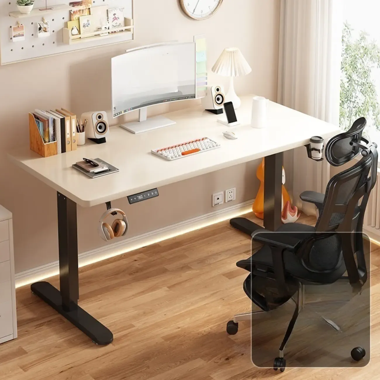 Industrial Walnut Wooden Adjustable Standing Office Desk Image - 7