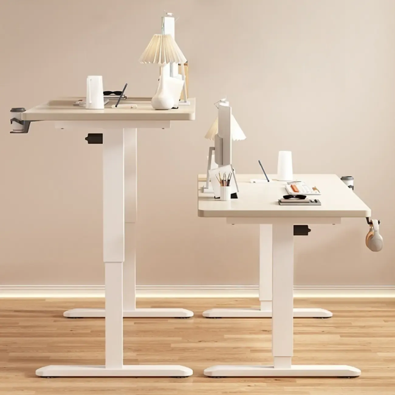 Industrial Walnut Wooden Adjustable Standing Office Desk Image - 8