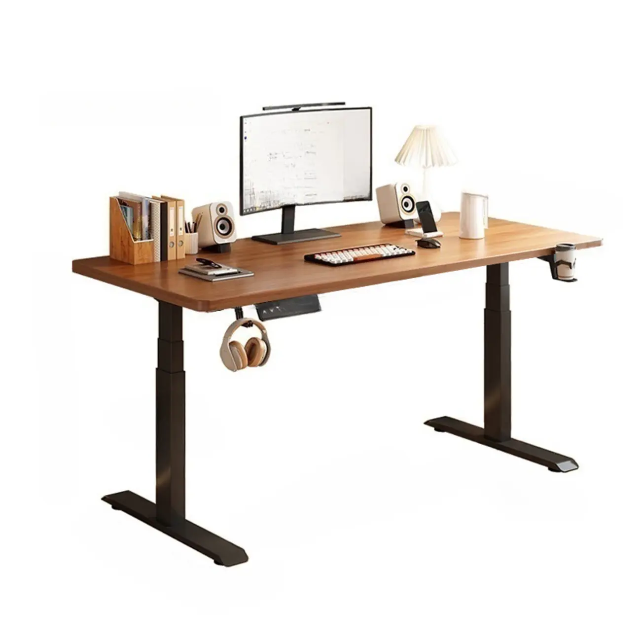 Industrial Walnut Wooden Adjustable Standing Office Desk Image - 10 | homeyfad