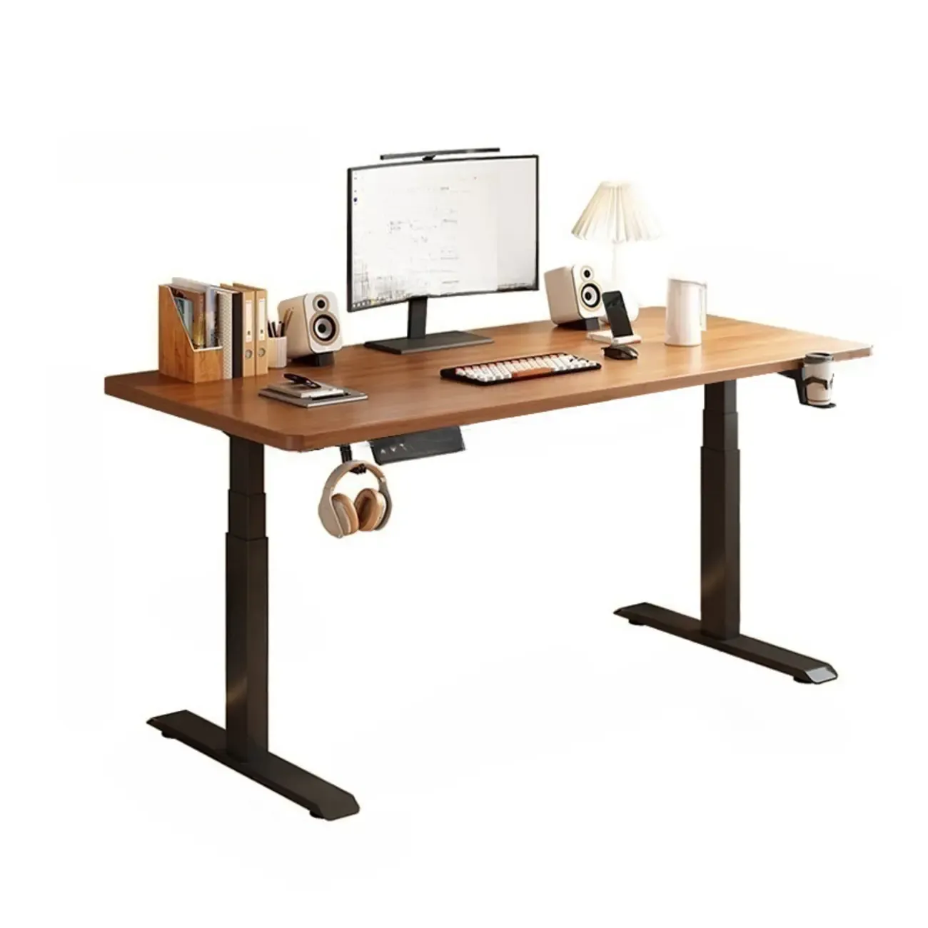 Industrial Walnut Wooden Adjustable Standing Office Desk Image - 10