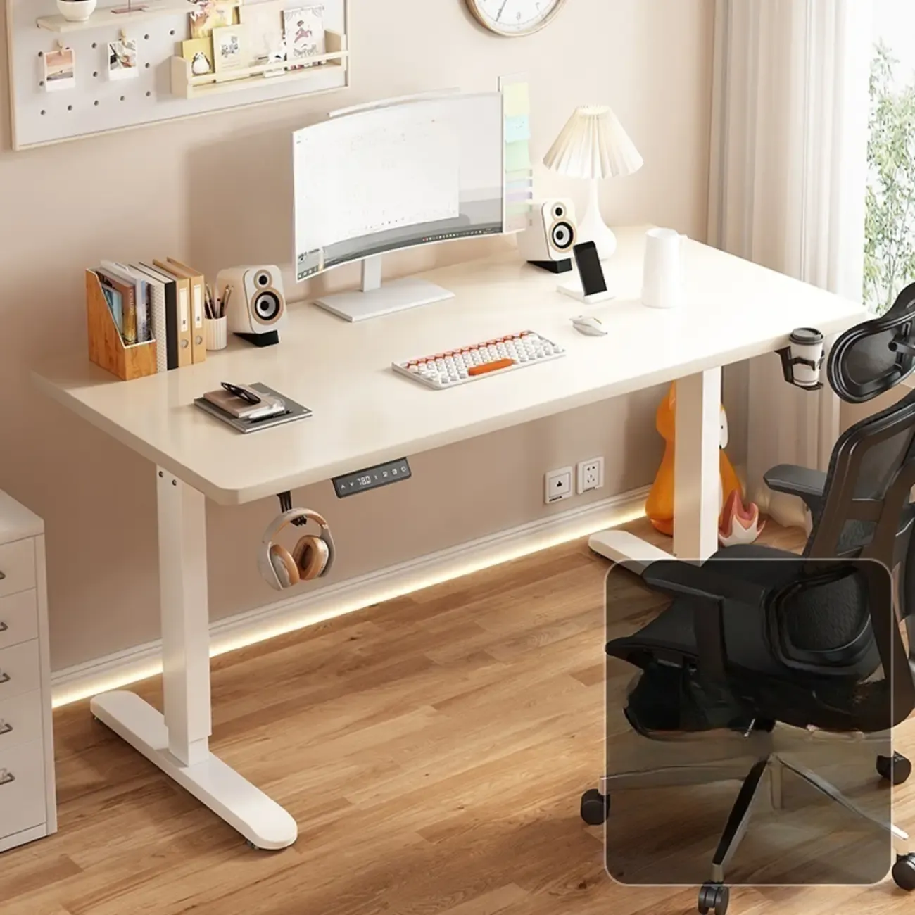 Industrial Walnut Wooden Adjustable Standing Office Desk Image - 11