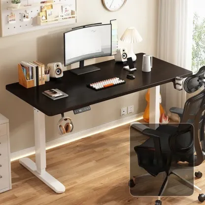 Industrial Walnut Wooden Adjustable Standing Office Desk Image - 15