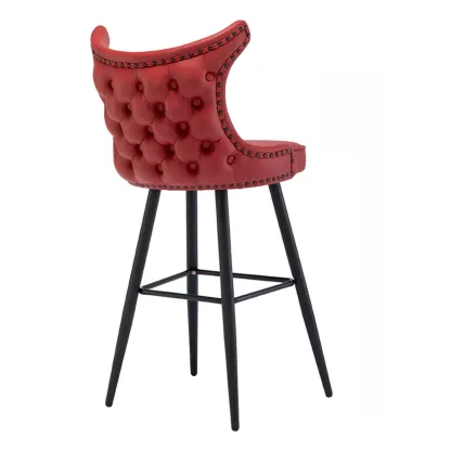 Tufted Four Legs Leather Wingback Counter Bar Stools Image - 5