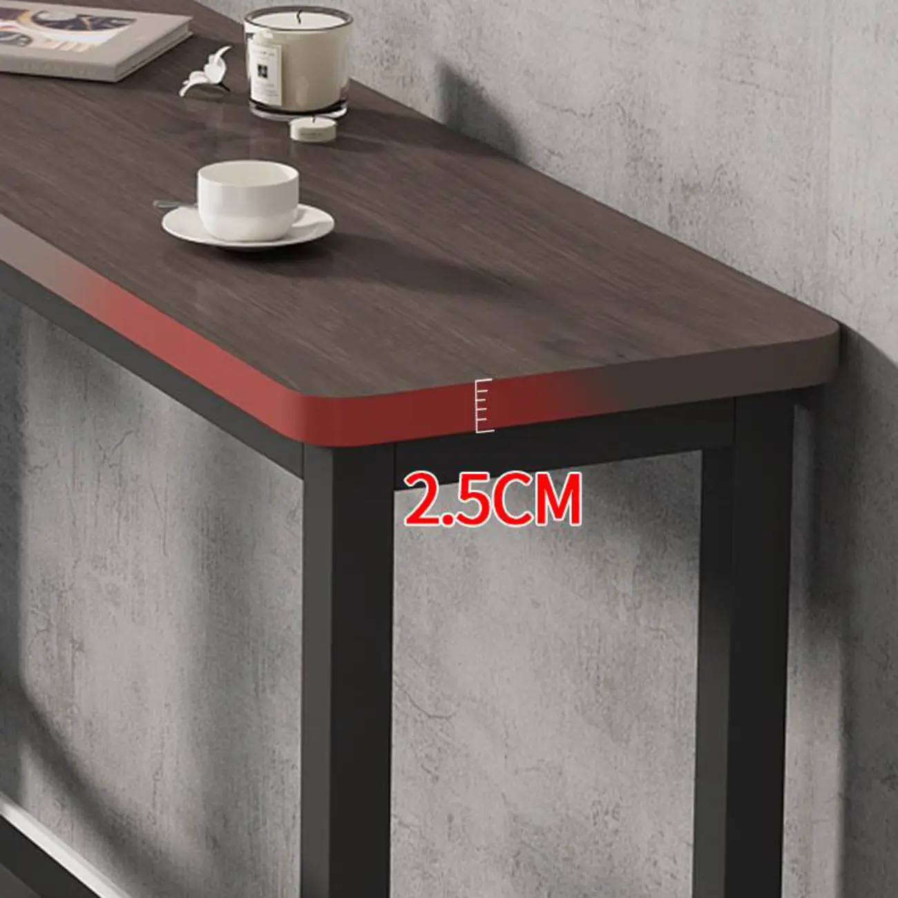 Simple Metal Leg Wooden Fixed Top Bar Table in Brown for Pub Image - 8 | homeyfad