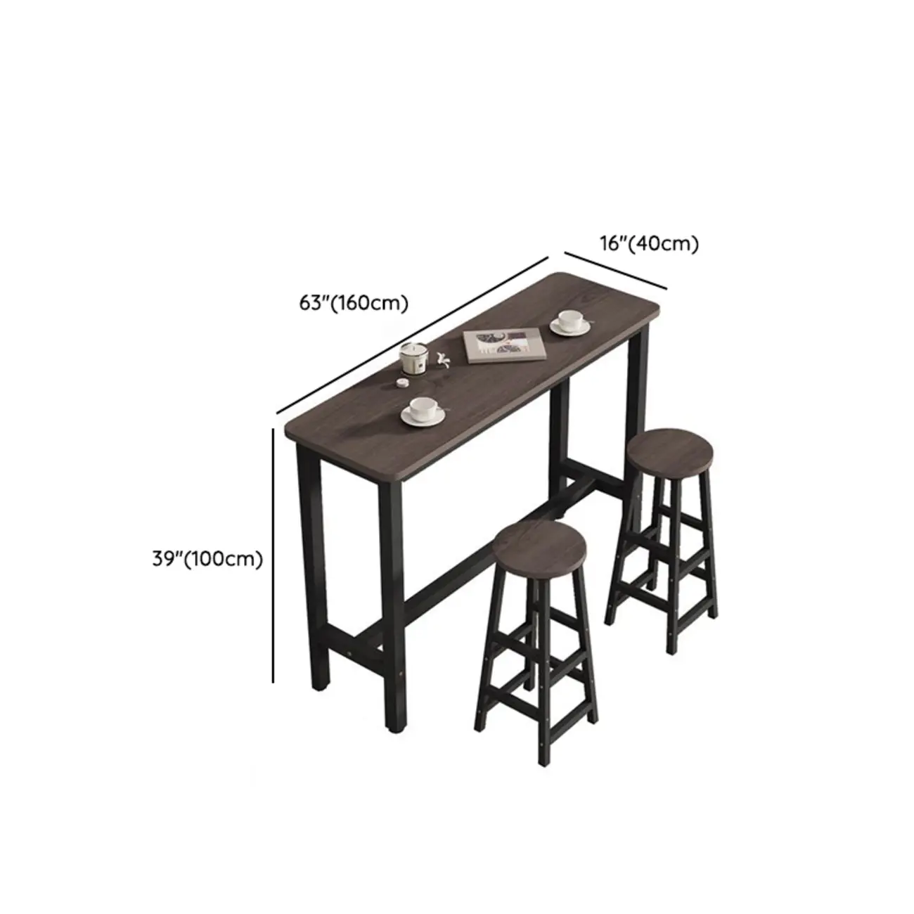 Simple Metal Leg Wooden Fixed Top Bar Table in Brown for Pub Image - 12 | homeyfad