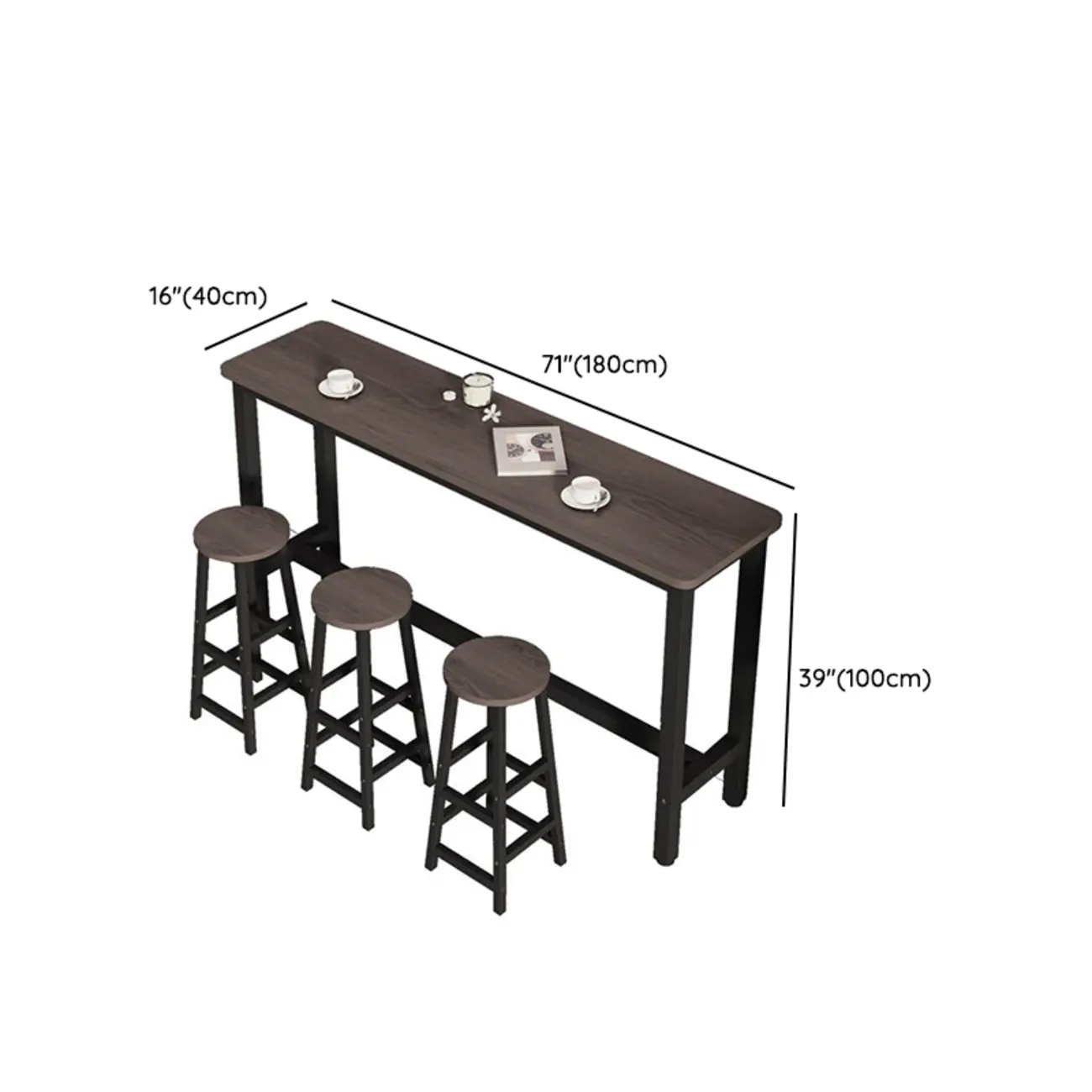 Simple Metal Leg Wooden Fixed Top Bar Table in Brown for Pub Image - 13 | homeyfad