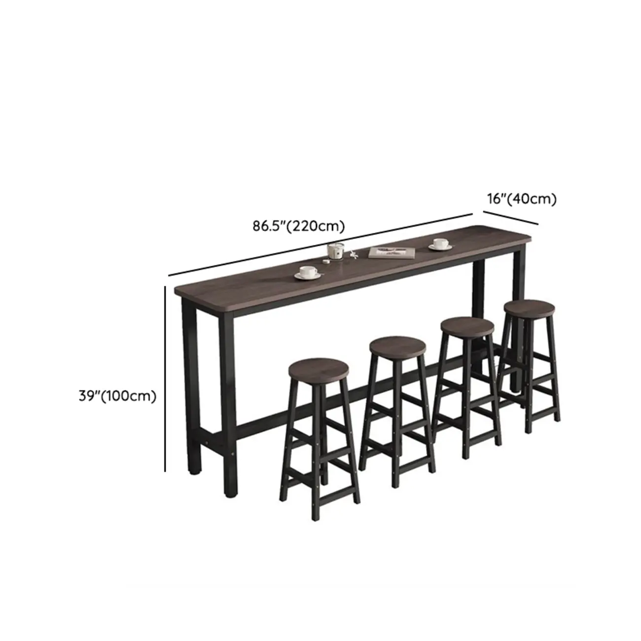 Simple Metal Leg Wooden Fixed Top Bar Table in Brown for Pub Image - 15 | homeyfad