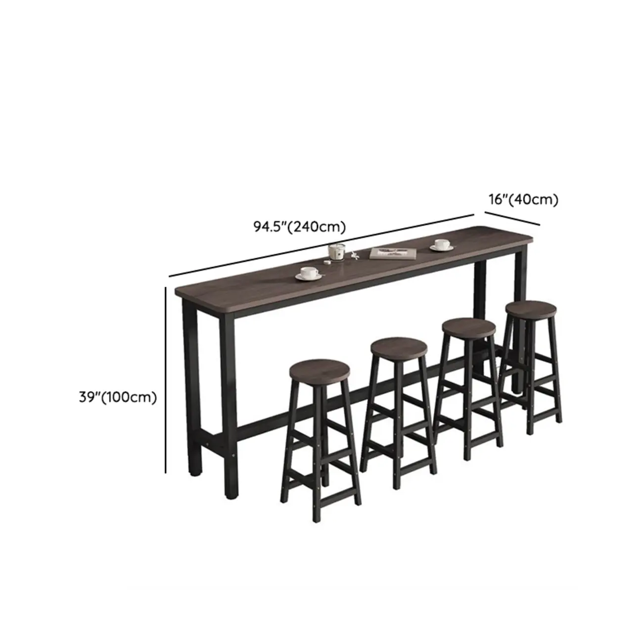 Simple Metal Leg Wooden Fixed Top Bar Table in Brown for Pub Image - 16 | homeyfad