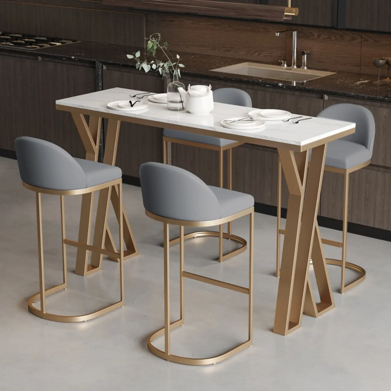 Glam Gold Metal Bar Tables with Faux Marble Top Image - 1 | homeyfad