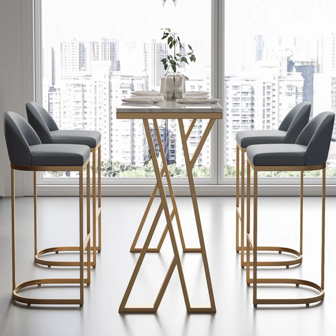 Glam Gold Metal Bar Tables with Faux Marble Top Image - 2 | homeyfad