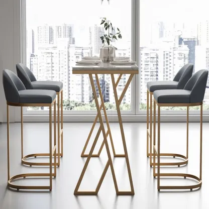 Glam Gold Metal Bar Tables with Faux Marble Top Image - 2