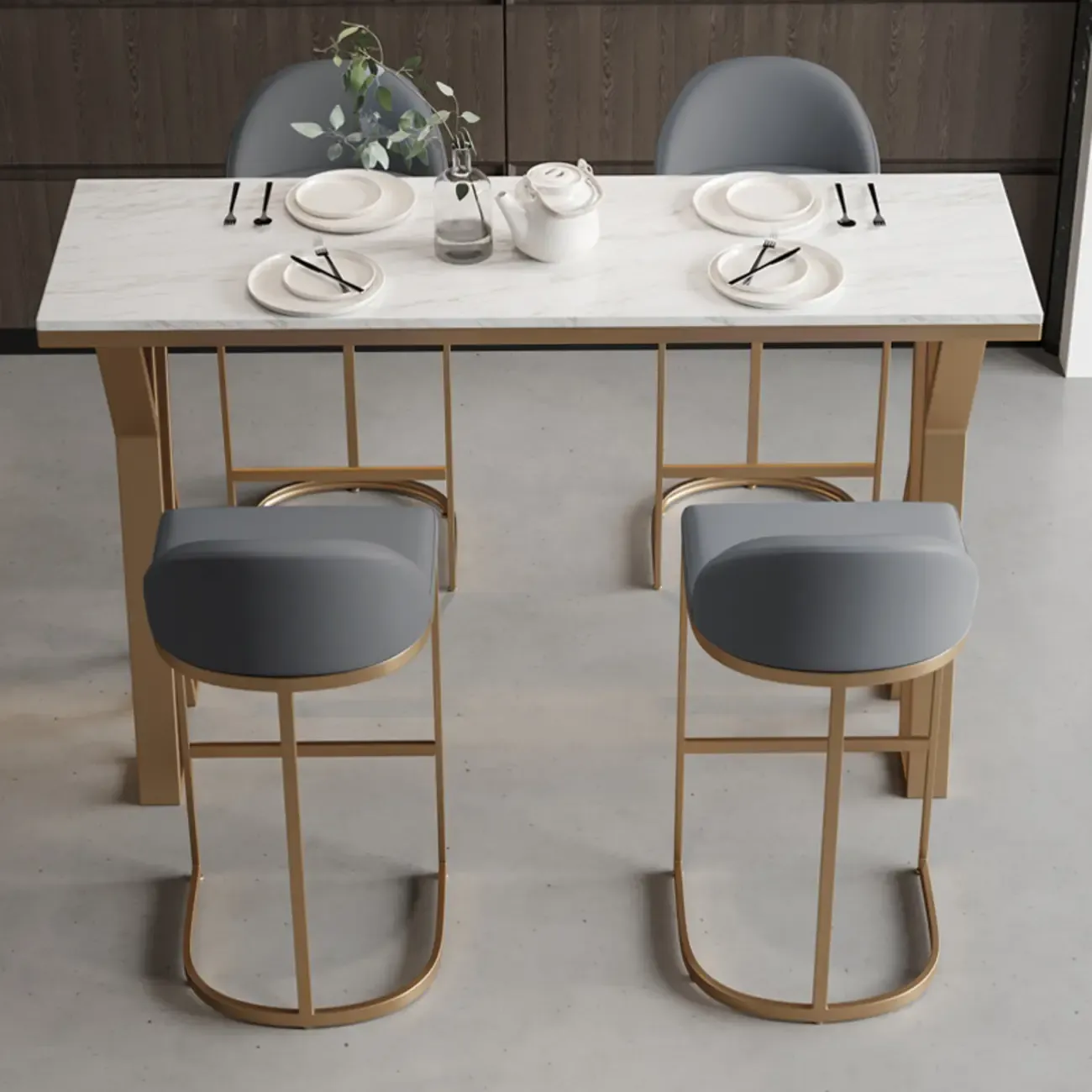 Glam Gold Metal Bar Tables with Faux Marble Top Image - 3