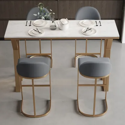 Glam Gold Metal Bar Tables with Faux Marble Top Image - 3