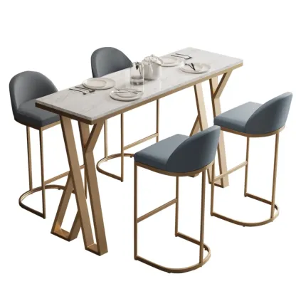 Glam Gold Metal Bar Tables with Faux Marble Top Image - 5
