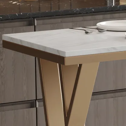 Glam Gold Metal Bar Tables with Faux Marble Top Image - 6