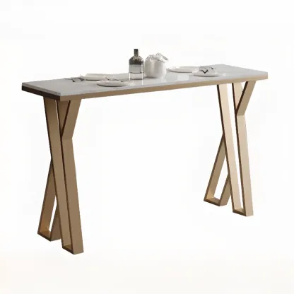 Glam Gold Metal Bar Tables with Faux Marble Top Image - 8