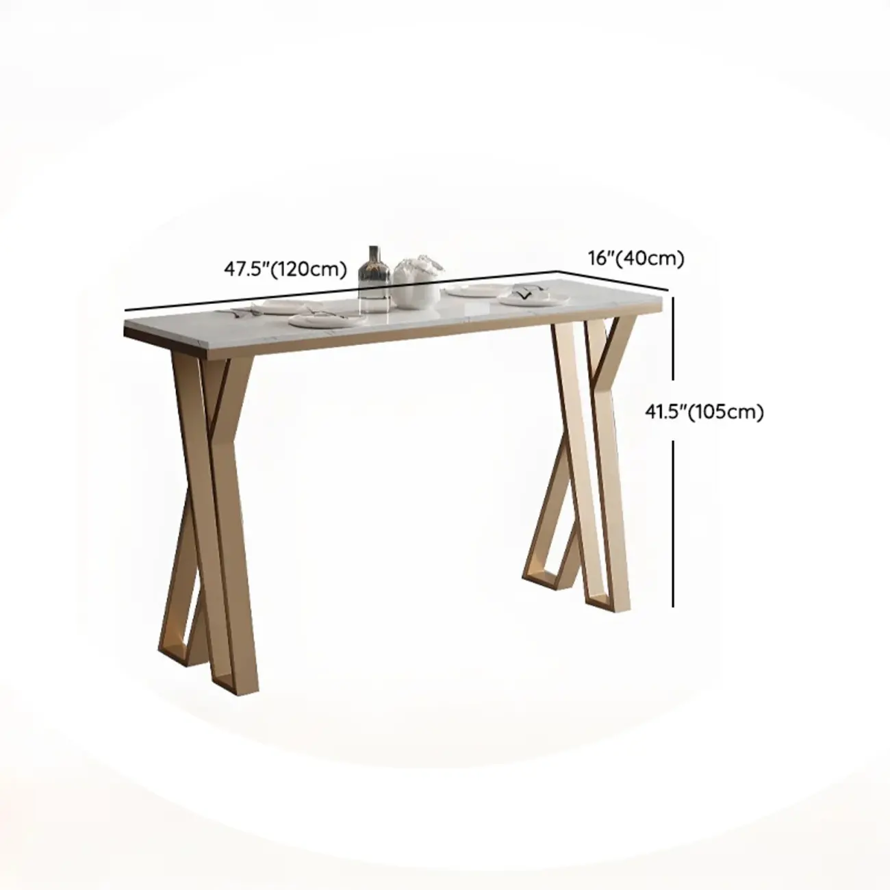 Glam Gold Metal Bar Tables with Faux Marble Top #size