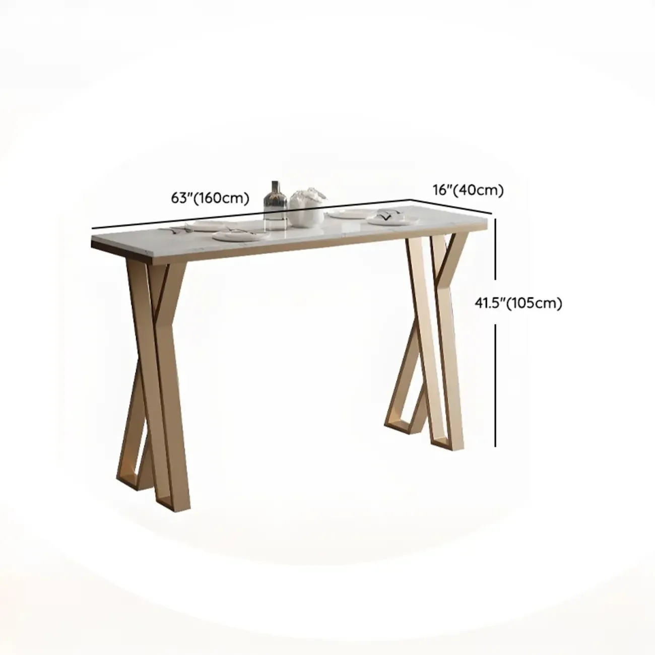 Glam Gold Metal Bar Tables with Faux Marble Top Image - 11